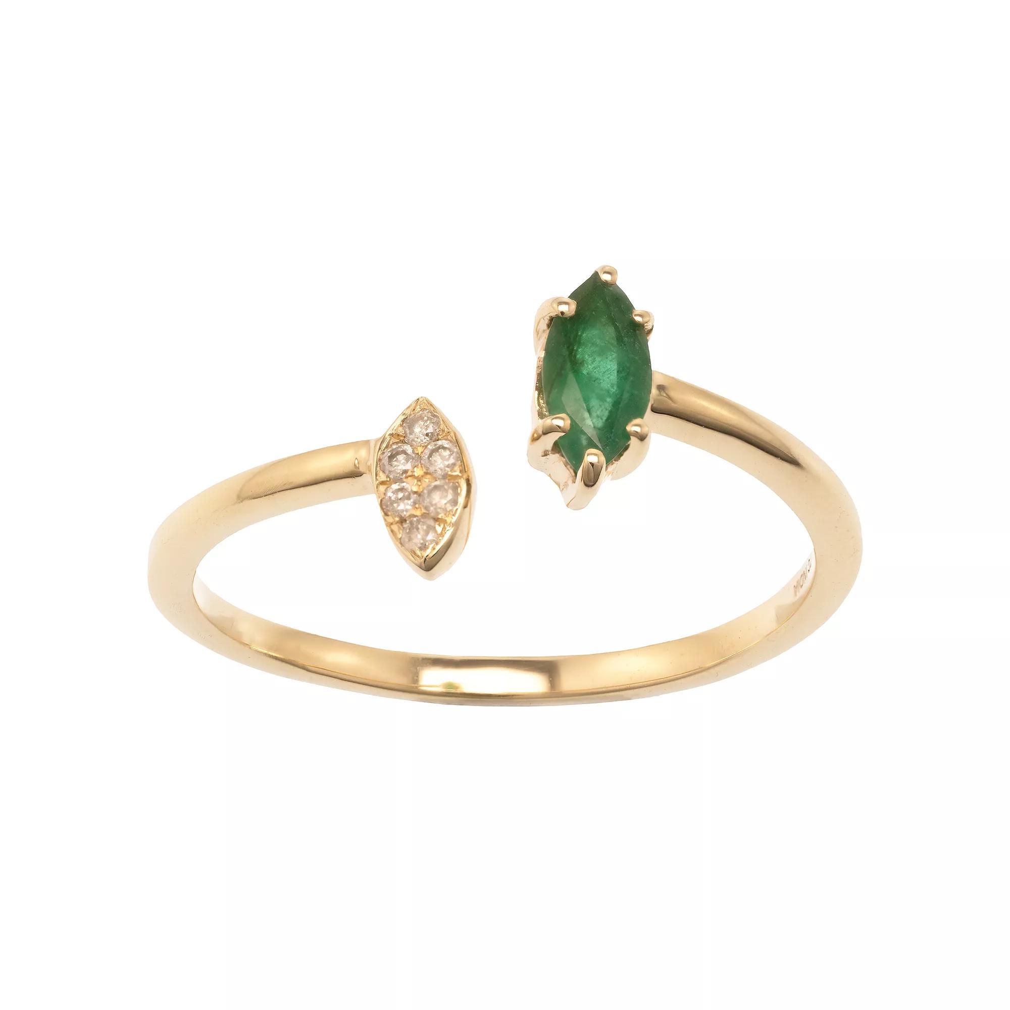Gemistry 14k Gold Emerald & White Topaz Open Marquise Ring, Womens Product Image