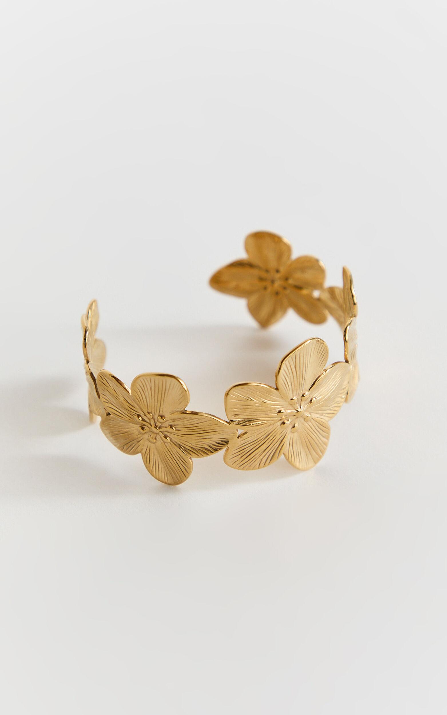 Willow Bracelet - Flower Cuff Bracelet in Gold Product Image