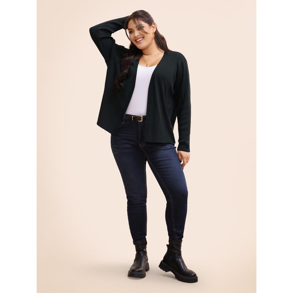 Plus Size Supersoft Essentials Solid Texture Cardigan Black Women Basics Loose Long Sleeve Everyday Cardigans BloomChic 10/M Product Image