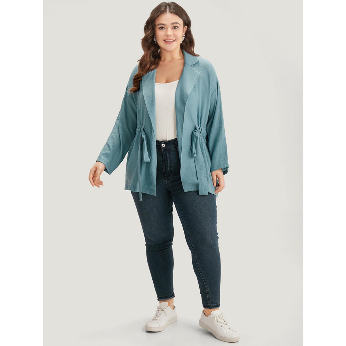Plus Size Plain Suit Collar Drawstring Ties Kimono Women Cerulean At the Office Drawstring Belt Office Kimonos BloomChic 12/L Product Image
