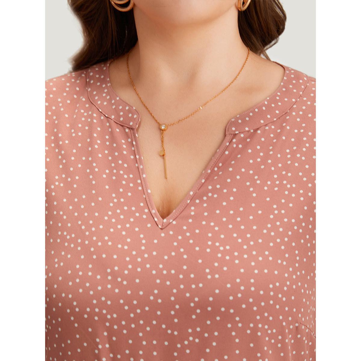 Plus Size Polka Dot & Ditsy Floral Print Notched Flutter Dress Rouge Women Elegant Printed Notched collar Half Sleeve Curvy Midi Dress BloomChic 22-24/3X Product Image