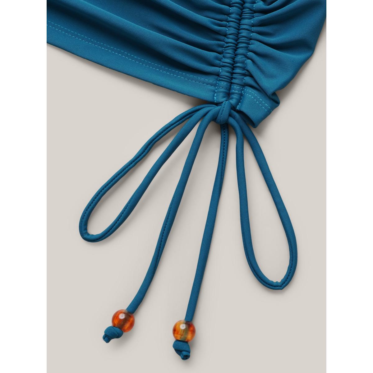 Plus Size Adjustable Drawstring Drapey One-Piece Swimsuit Women's Swimwear Cyan Resort Gathered Curve Bathing Suits High stretch One Pieces BloomChic 28/5X Product Image