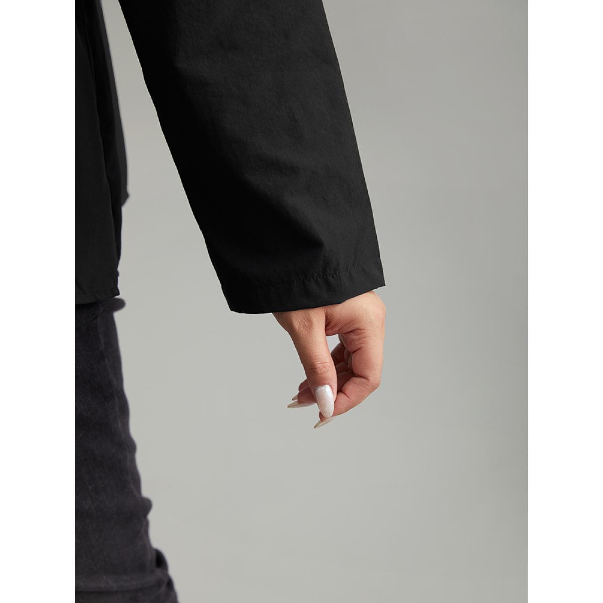 Plus Size Solid Buckle Detail Ruffles Patchwork Jacket Women Black Casual Plain Ladies Dailywear Winter Coats BloomChic 18-20/2X Product Image