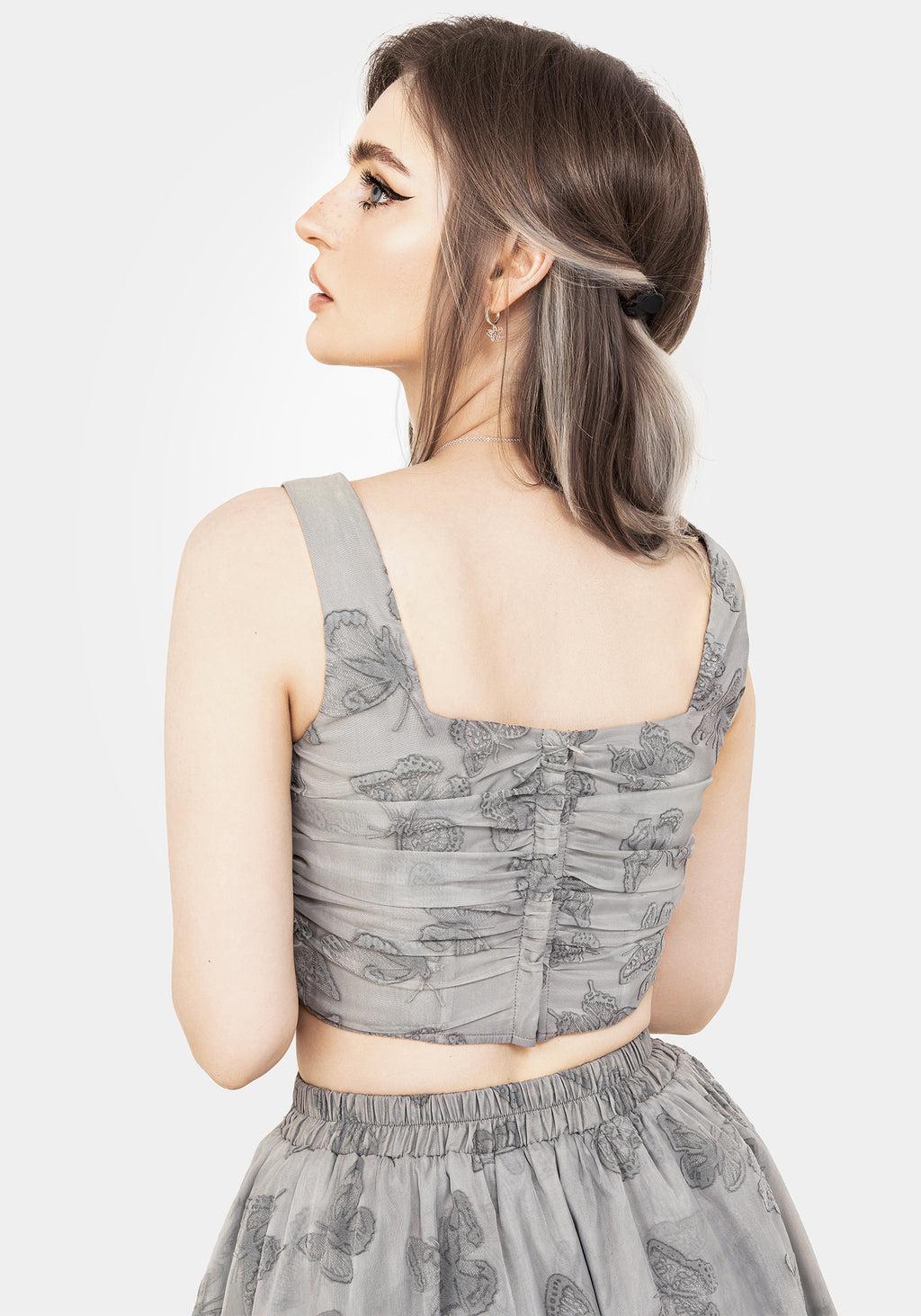 Vanessa Butterfly Print Organza Ruched Bodice Corset Top Product Image