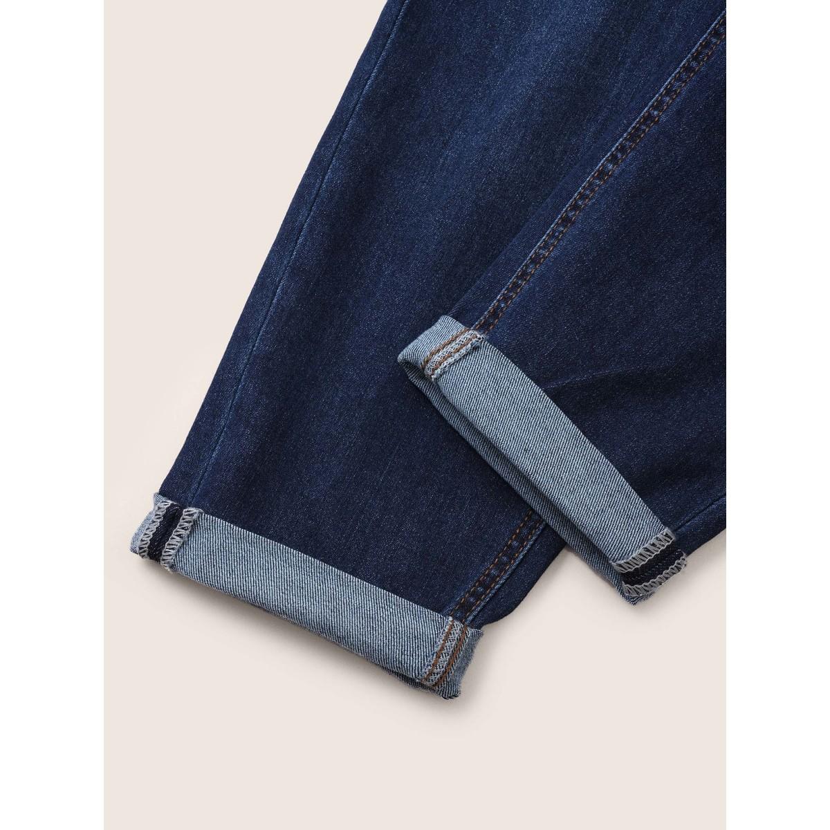 Plus Size Very Stretchy High Rise Dark Wash Cropped Jeans Women DarkBlue Leisure Plain High stretch Slanted pocket Jeans BloomChic 10/M Product Image