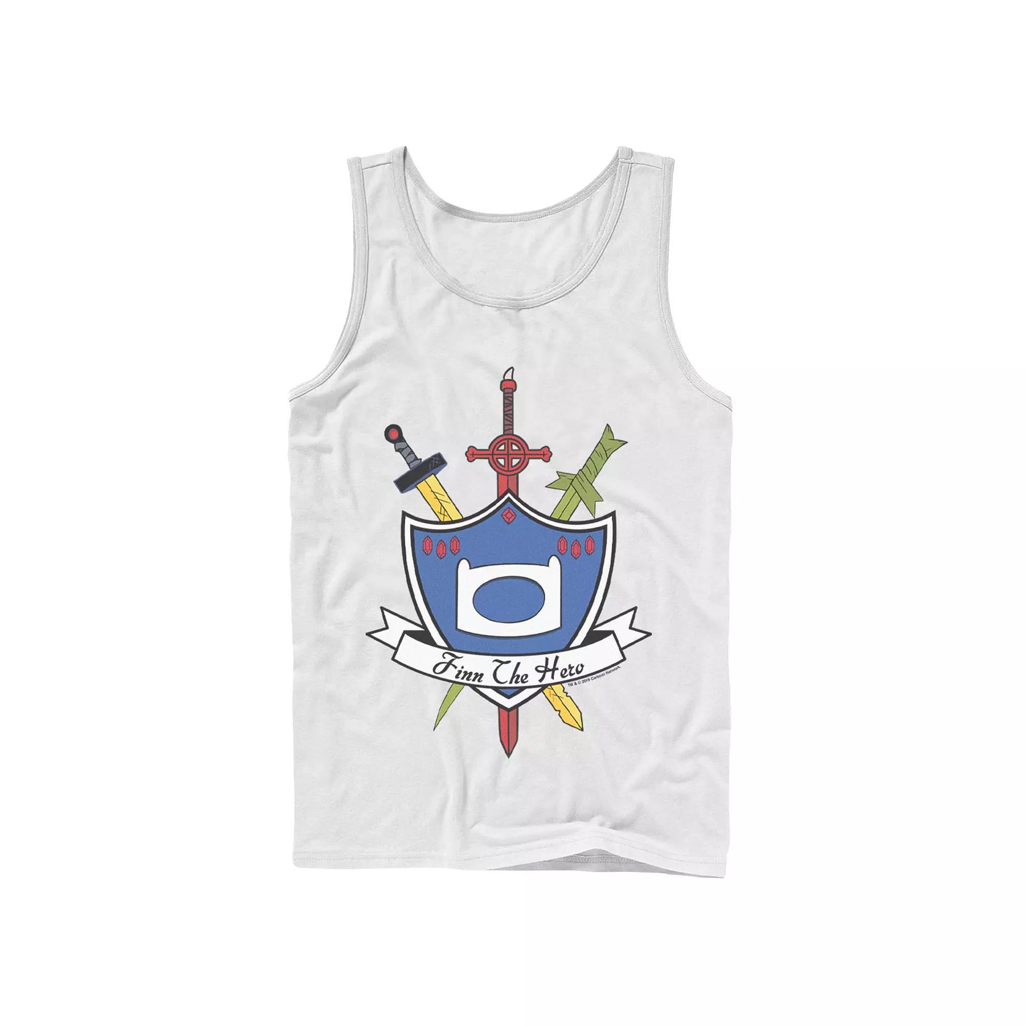 Men's Cartoon Network Adventure Time Finn the Hero Sword and Shield Banner Tank Top,  Product Image