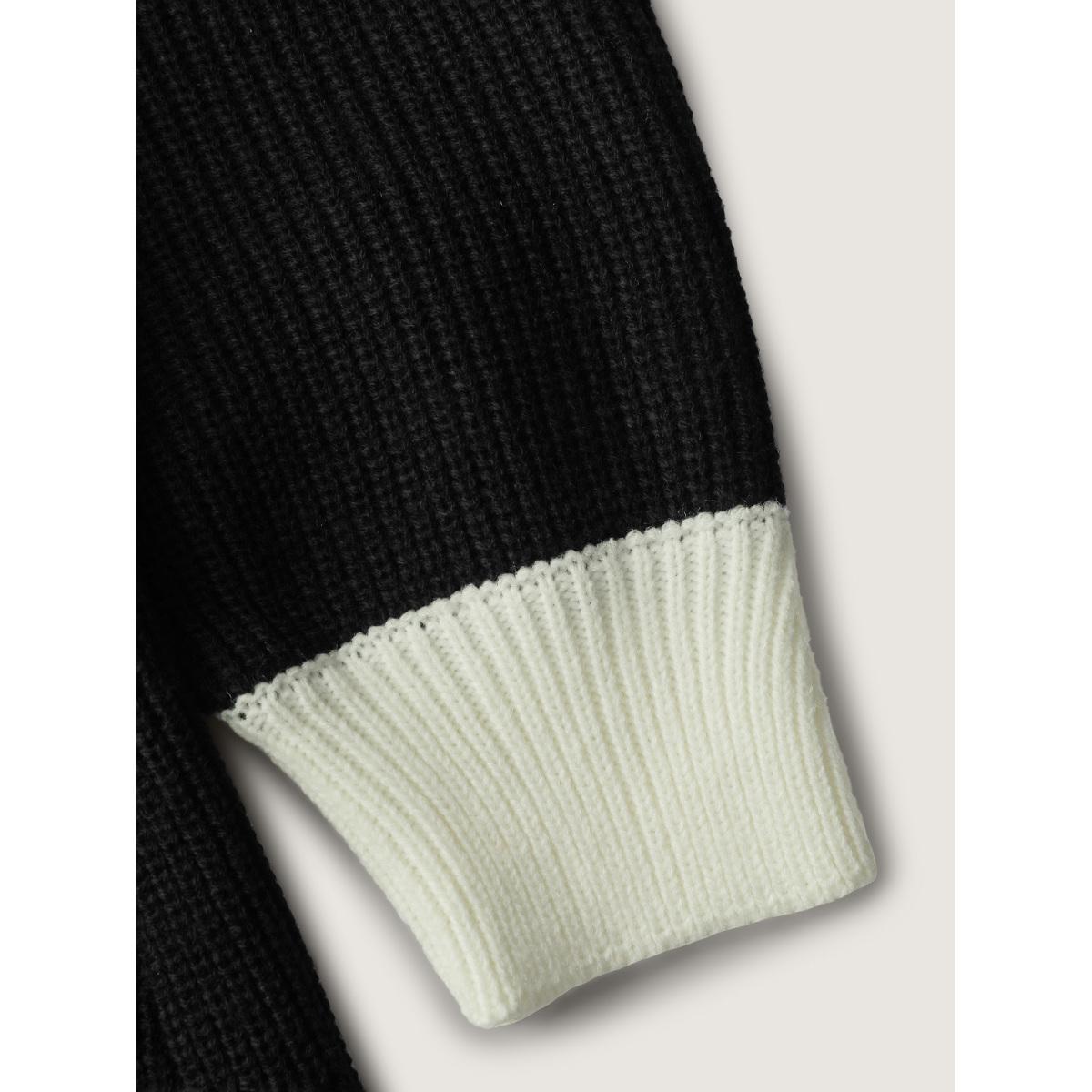 Plus Size Polo Collar Textured Waist Defining Knit Dress Black Women Timeless Bodycon Long Sleeve Elegant Sweater Dresses BloomChic 18-20/2X Product Image