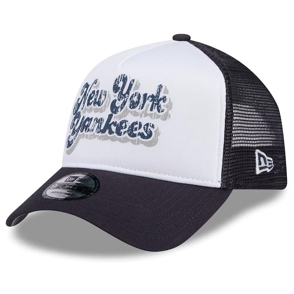 Women's New Era White/Navy New York Yankees Throwback Team Foam Front A-Frame Trucker 9FORTY Adjustable Hat Product Image