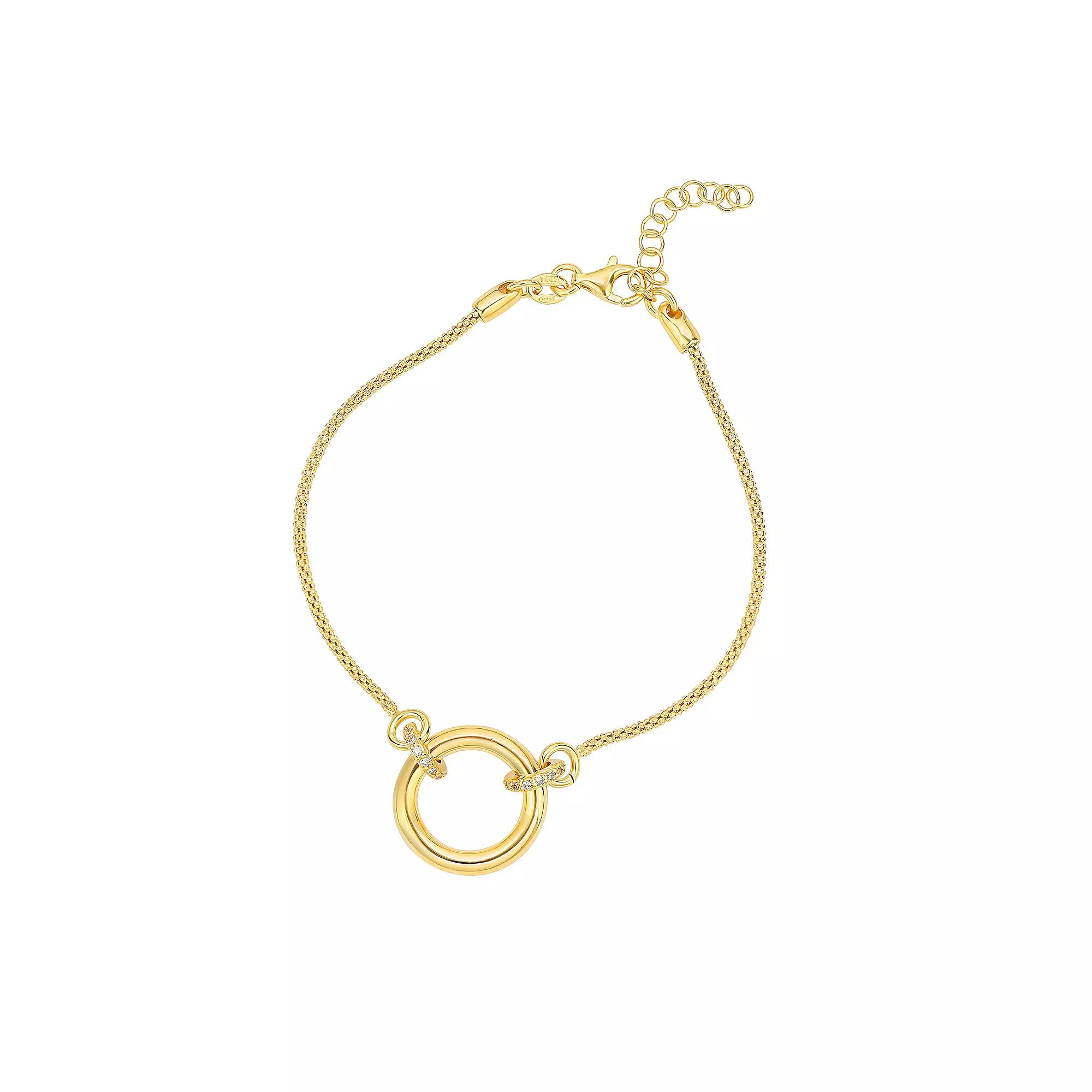 Argento Forte 14k Gold Over Sterling Silver Cubic Zirconia Circle Bracelet, Women's, Size: 6-7" ADJ, Gold Tone Product Image