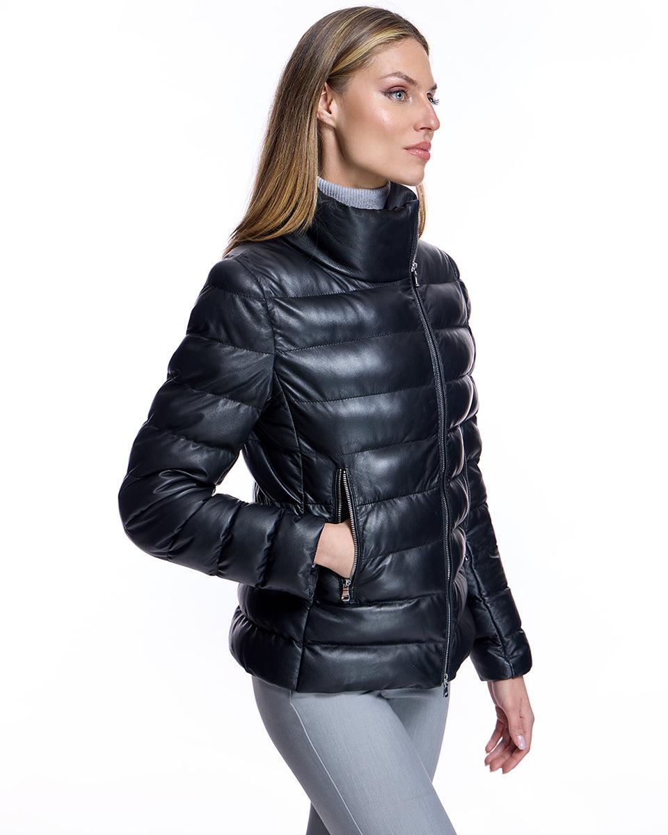 Horizontal Down Filled Leather Jacket Product Image