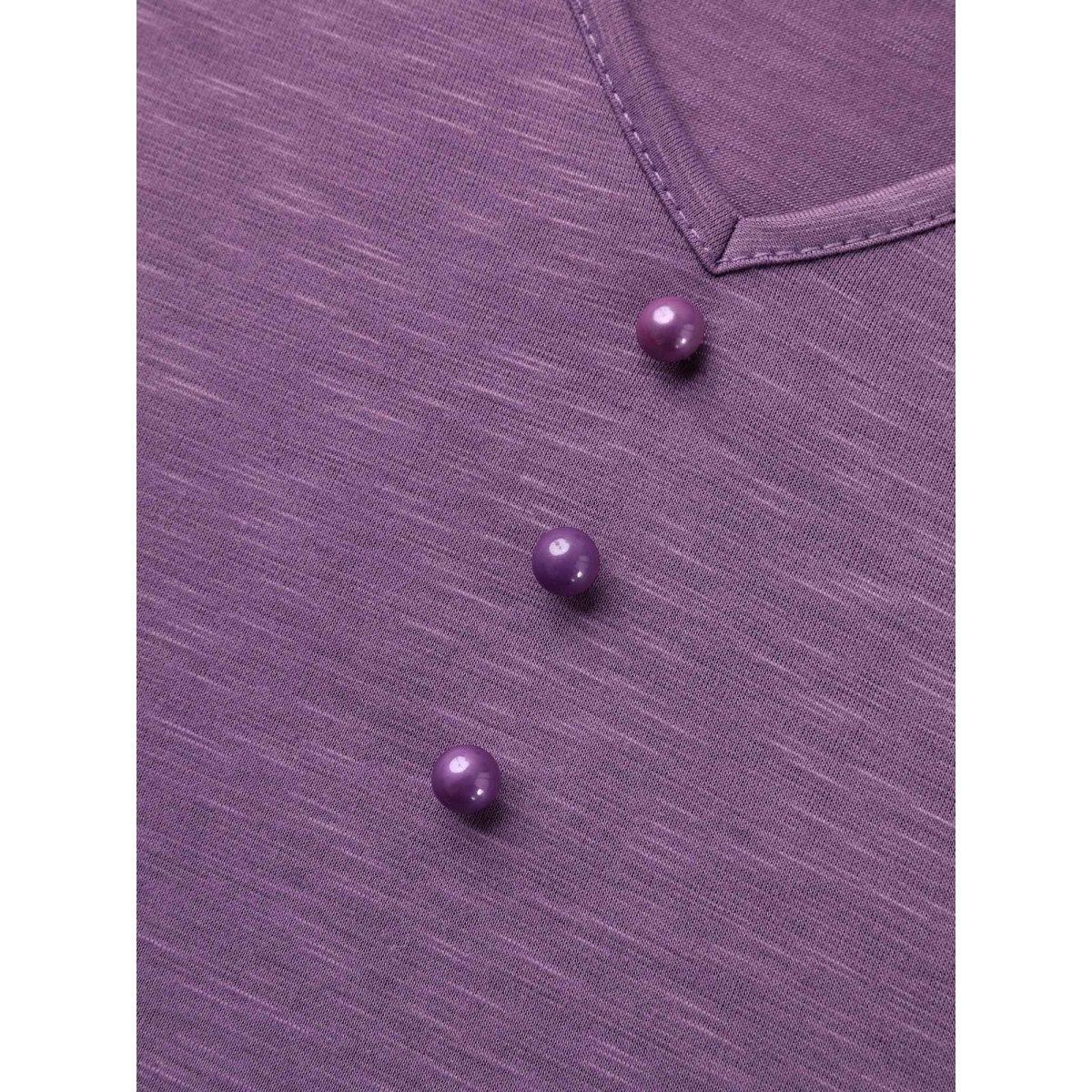 Plus Size Bamboo Textured Pleated Shoulder Button T-Shirt Mauve Women Timeless Gathered V-neck Elegant T-shirts BloomChic 30/6X Product Image