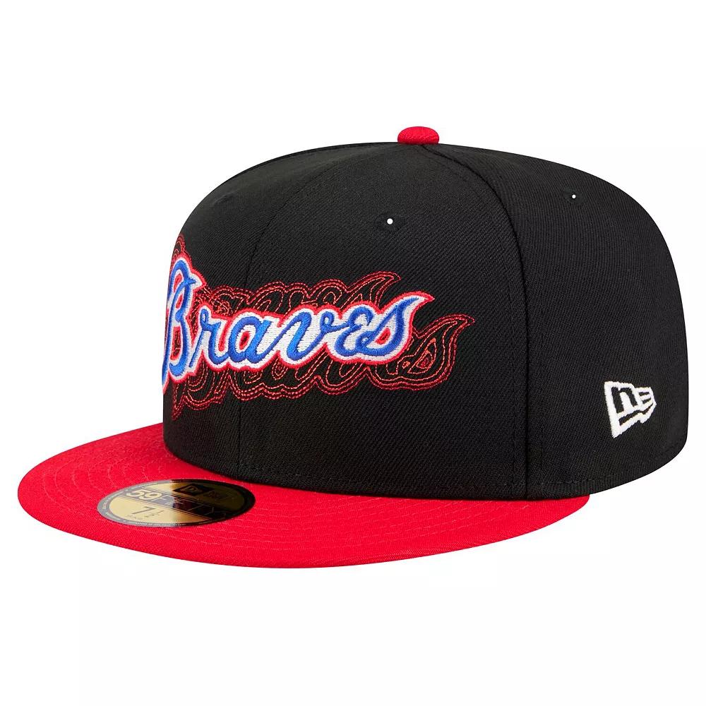 Men's New Era Black Atlanta Braves Shadow Stitch 59FIFTY Fitted Hat,  Product Image