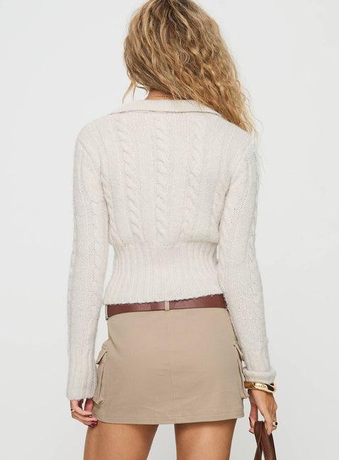 Jeller Zip Front Knit Sweater Beige Product Image