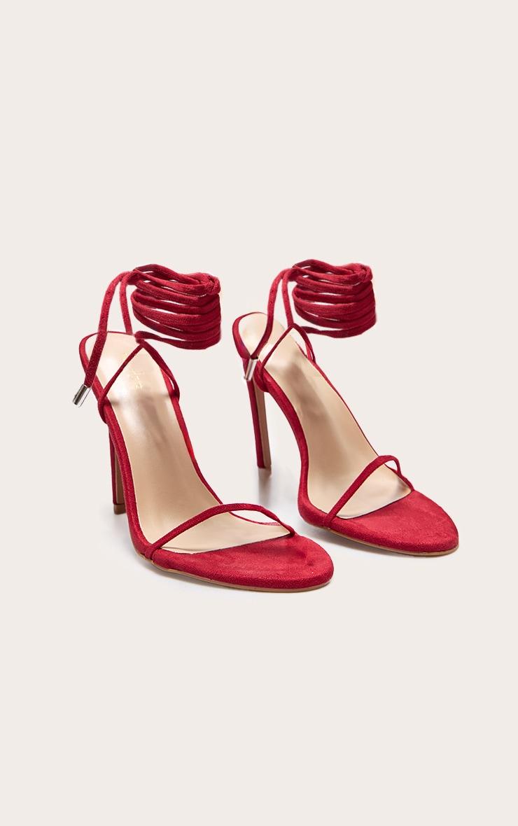 Red Wide Fit Faux Suede Round Toe Barely There Heeled Sandals Product Image