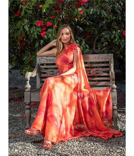 Muse by Marchesa Hibiscus One Shoulder Printed Organza Dress Product Image