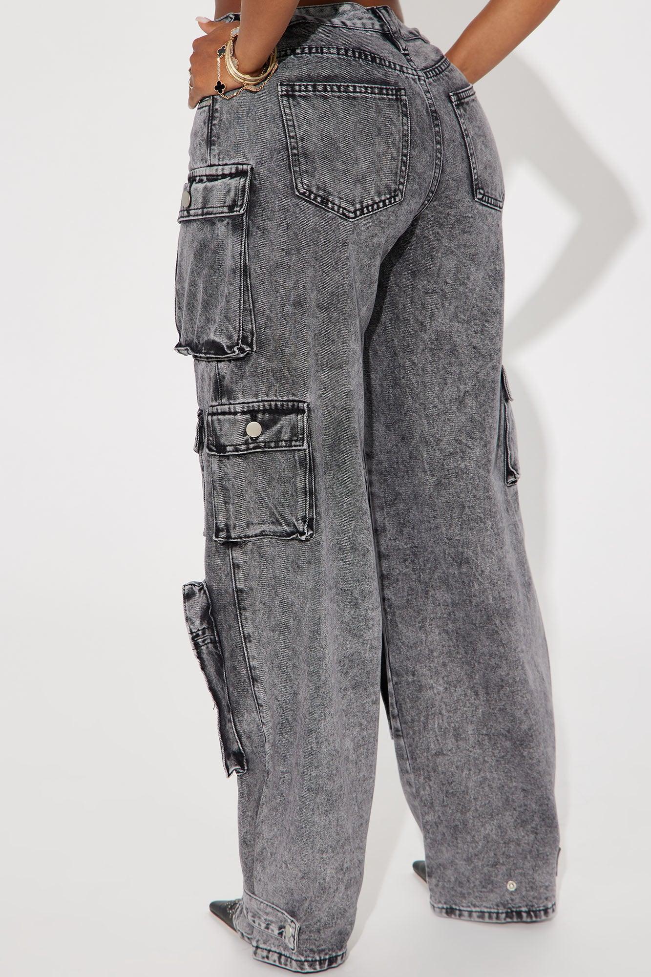 Billie Low Slung Cargo Jeans - Acid Wash Black Product Image