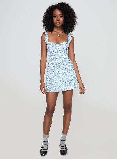 Landon Mini Dress Blue Floral Product Image