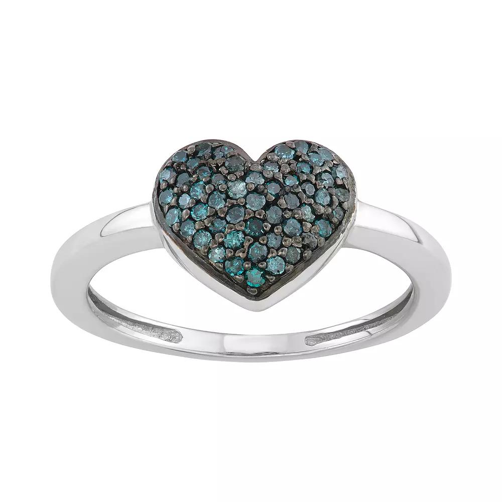 1/4 Carat T.W. Blue Diamonds Heart Shape Ring, Women's, Size: 5, Silver Tone Product Image