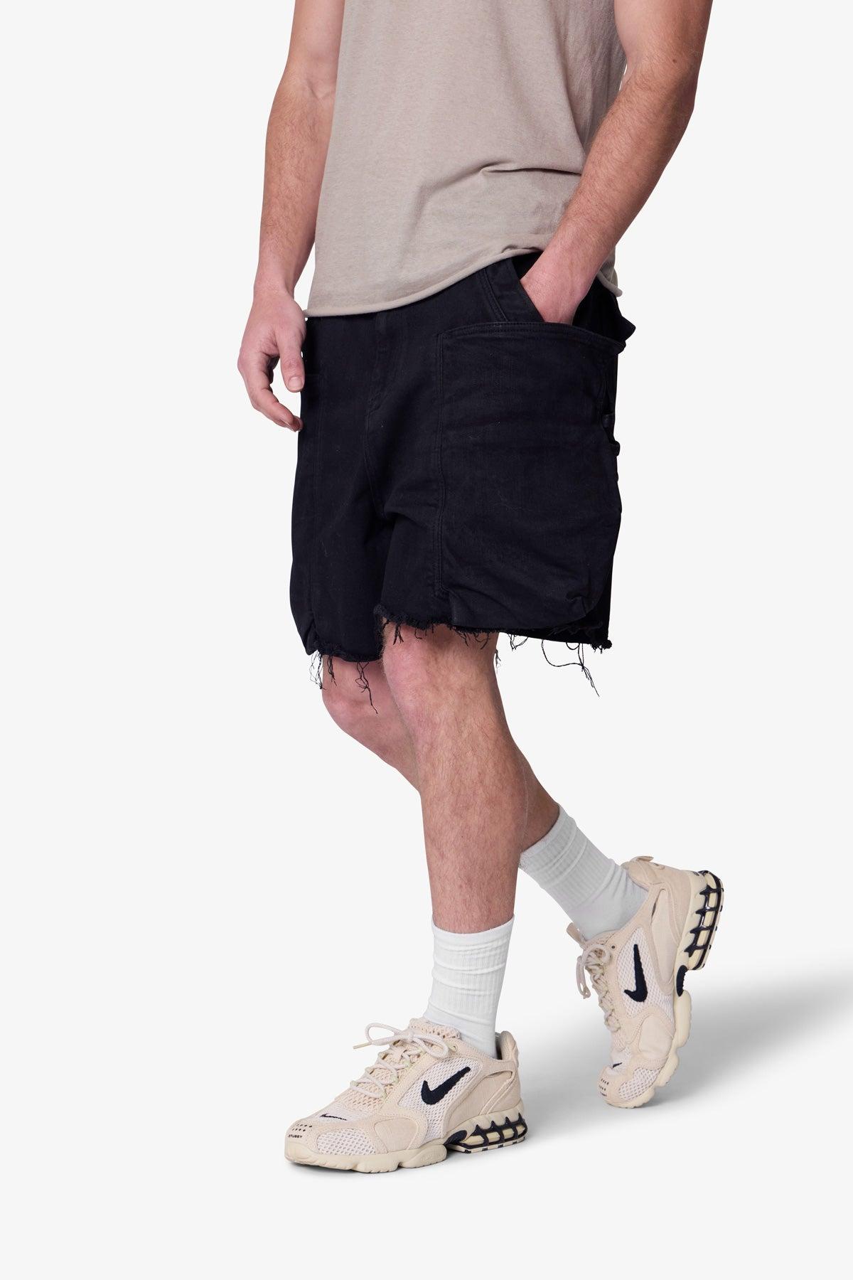 Roughed Pocket Cargo Shorts - Black Product Image