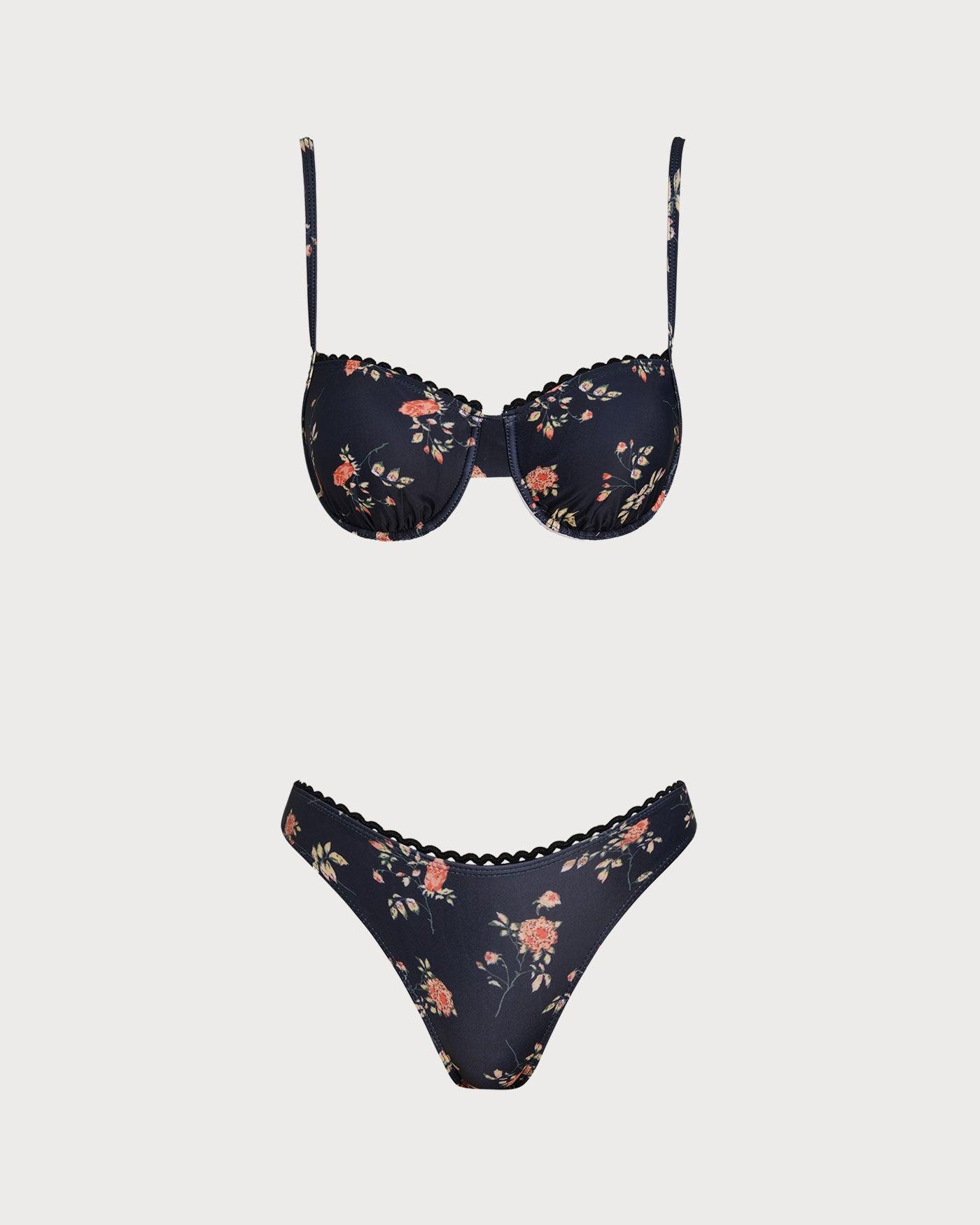 Black Floral Underwire Bikini Set Product Image