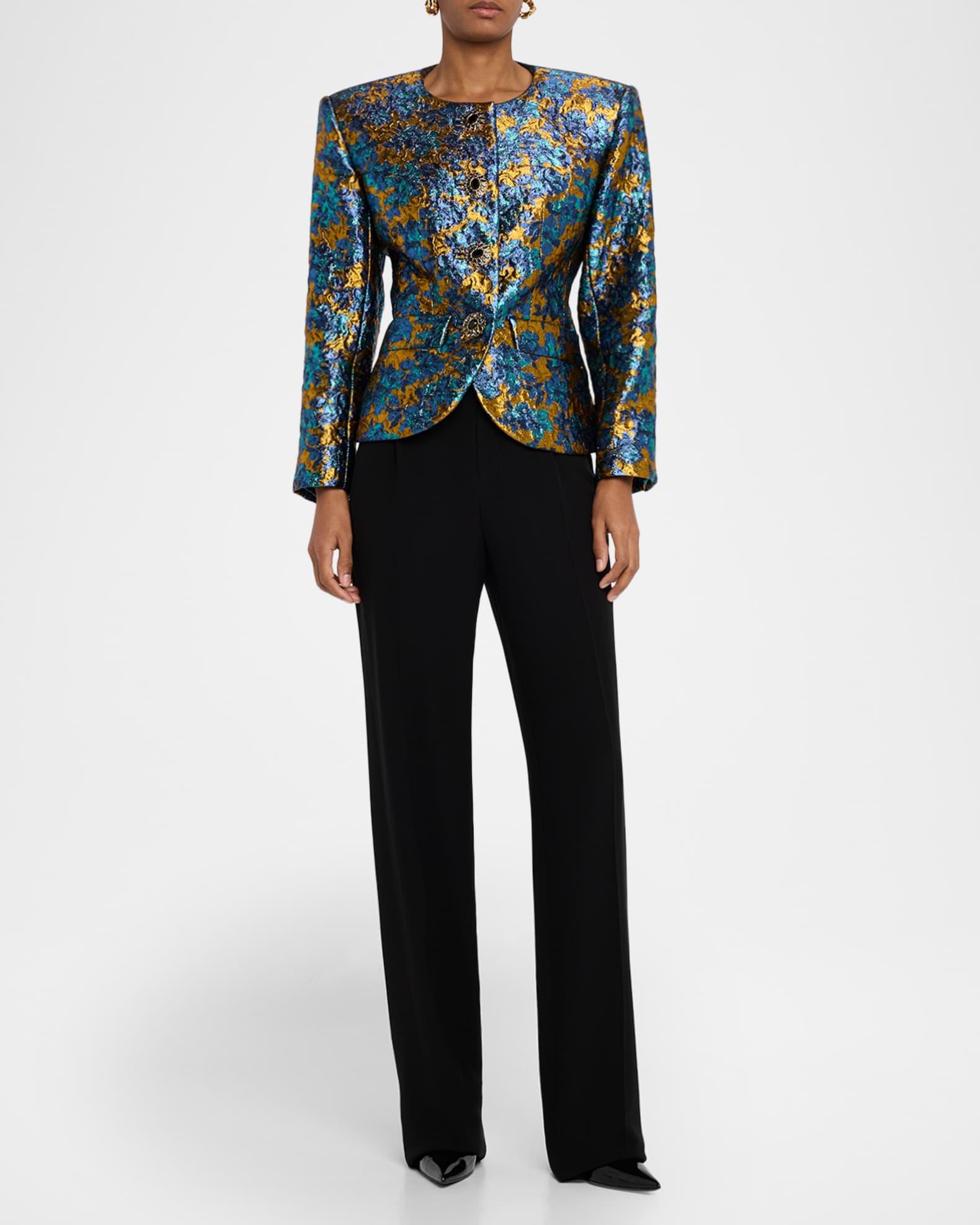 Metallic Floral Brocade Single-Breasted Jacket Product Image