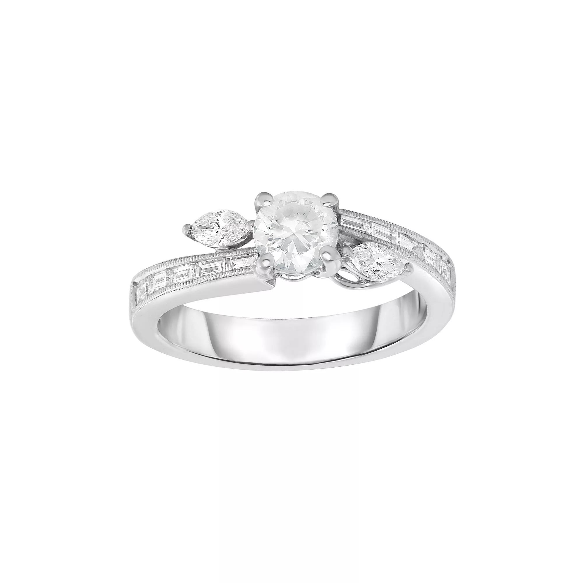 14k White Gold 1 Carat T.W. Diamond Bypass Engagement Ring, Women's, Size: 7 Product Image