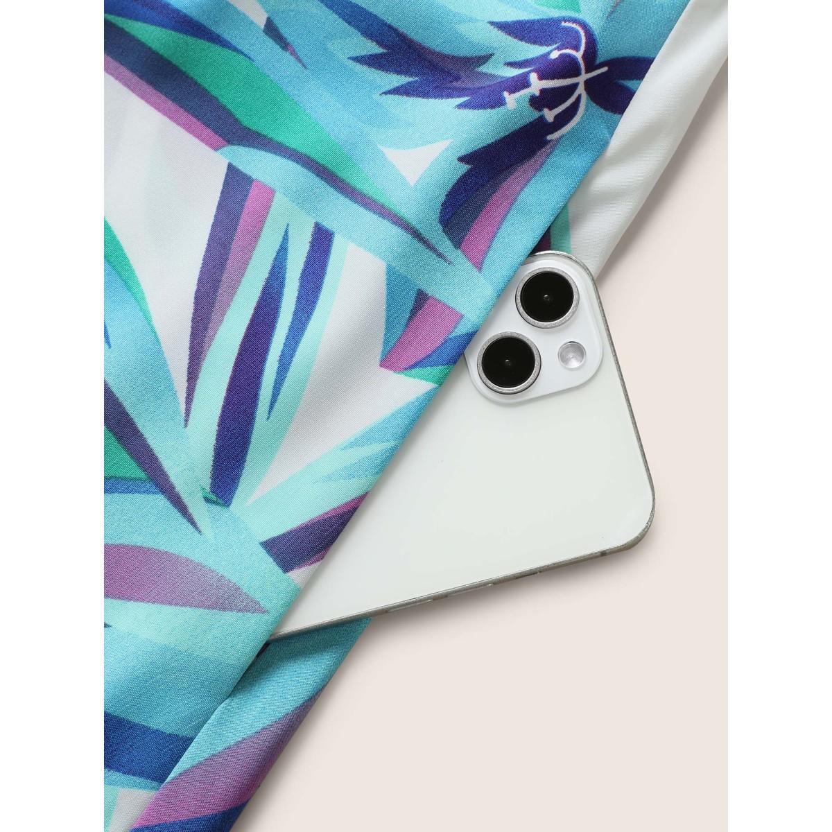 Plus Size Floral Tassel Trim Elastic Waist Pocket Dress Cerulean Women Resort Tie knot Non Sleeveless Curvy BloomChic 22-24/3X Product Image