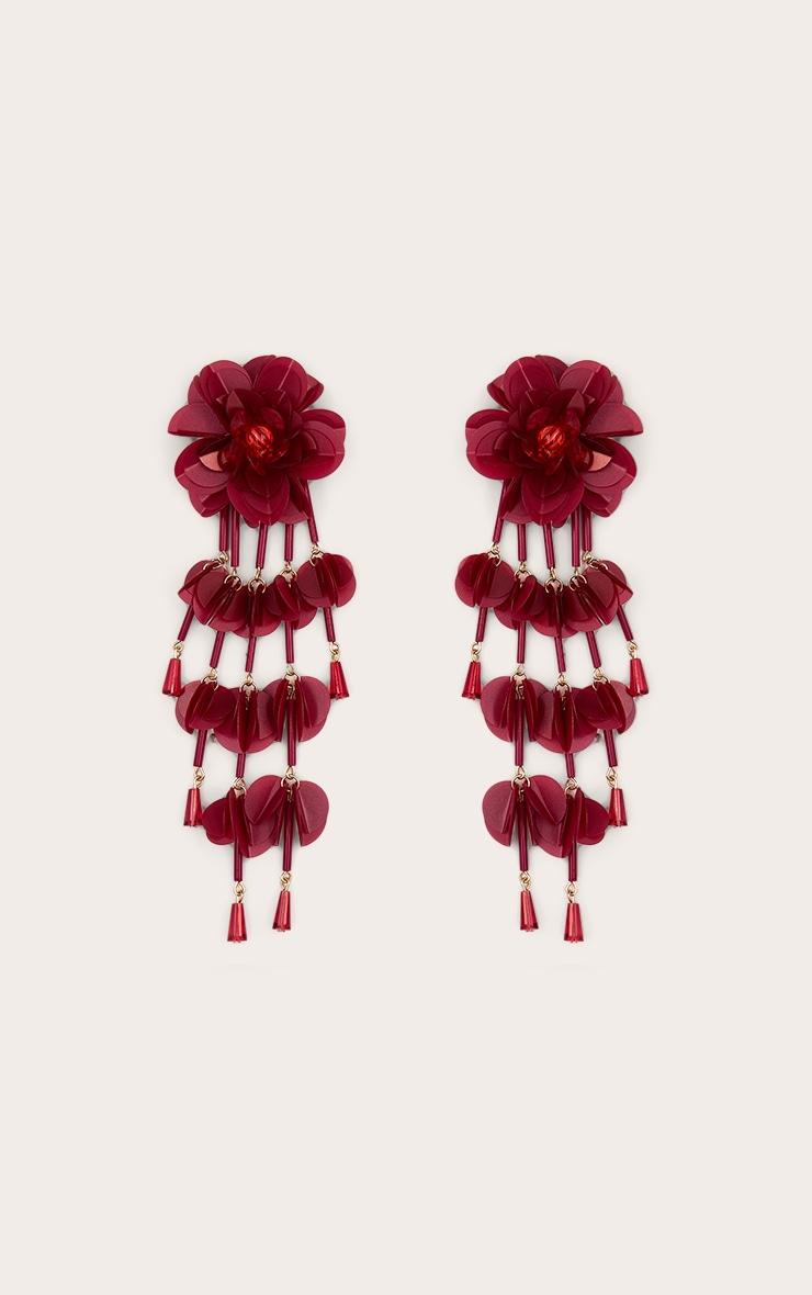 Bright Red Statement Floral Drape Earrings Product Image