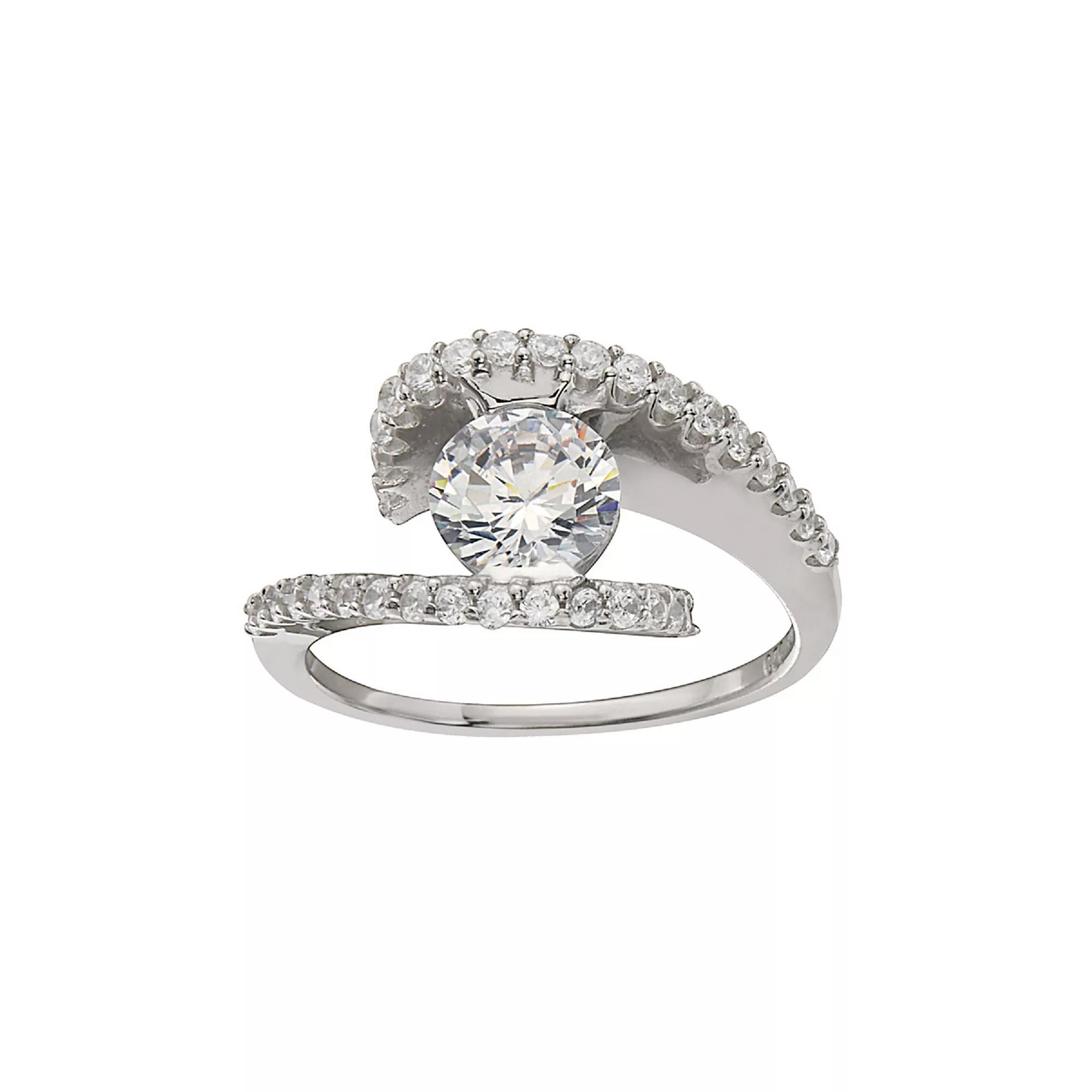 Sterling Silver Cubic Zirconia Bypass Ring, Womens Product Image