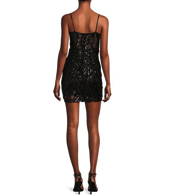 B. Darlin Spaghetti Strap Sweetheart Bustier Pattern Sequin Dress Product Image