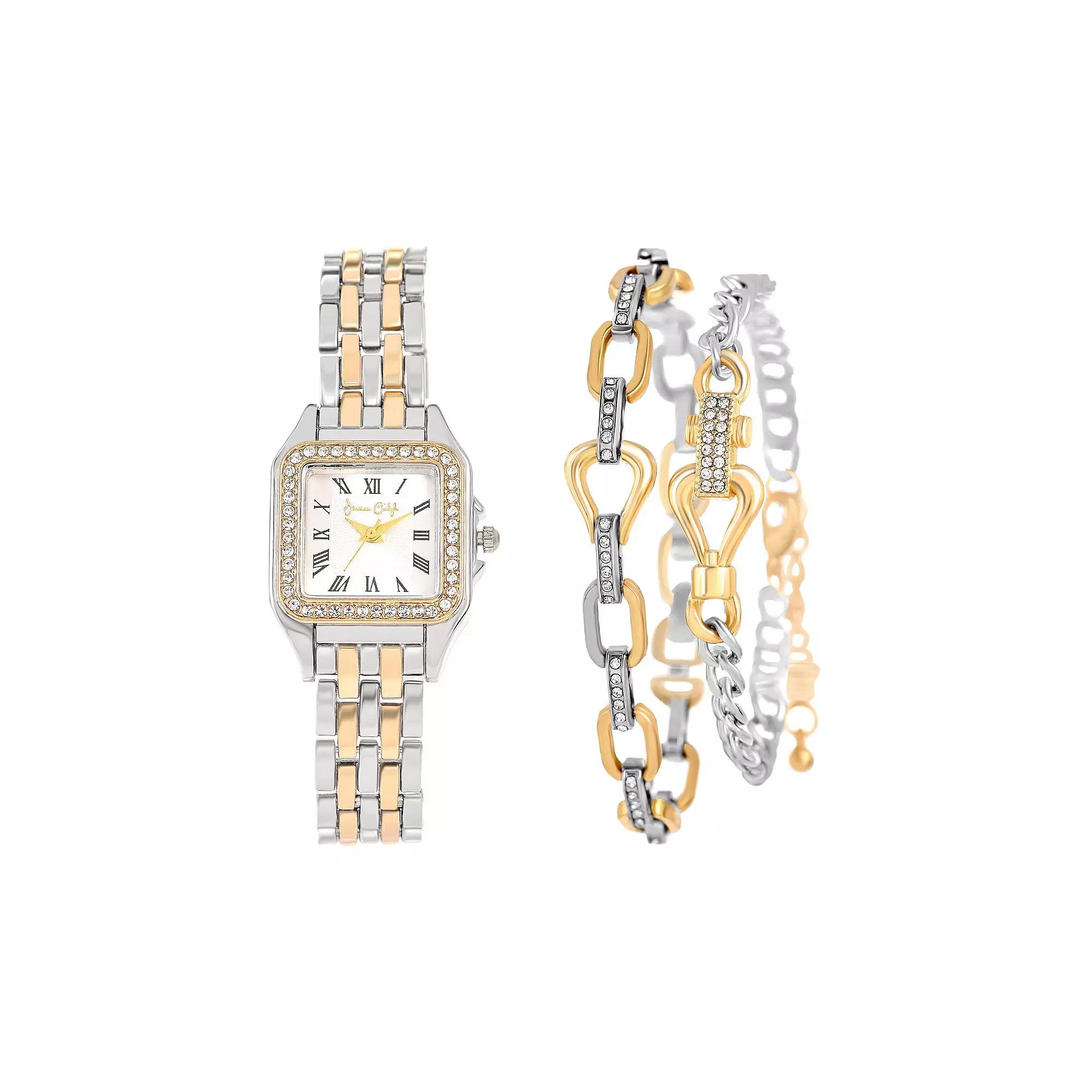 Jessica Carlyle Two Tone Metal Analog Watch & Bracelet Set, Women's, Size: 26 mm, Silver Product Image