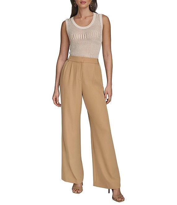 Donna Karan Crepe Pleated Wide Leg Pants Product Image