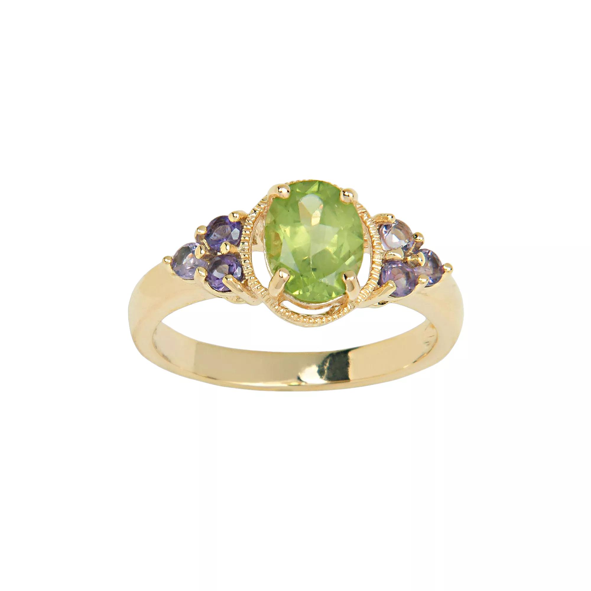 18k Gold-Over-Silver Peridot and African Amethyst Ring, Women's, Size: 9, Multi Color Product Image