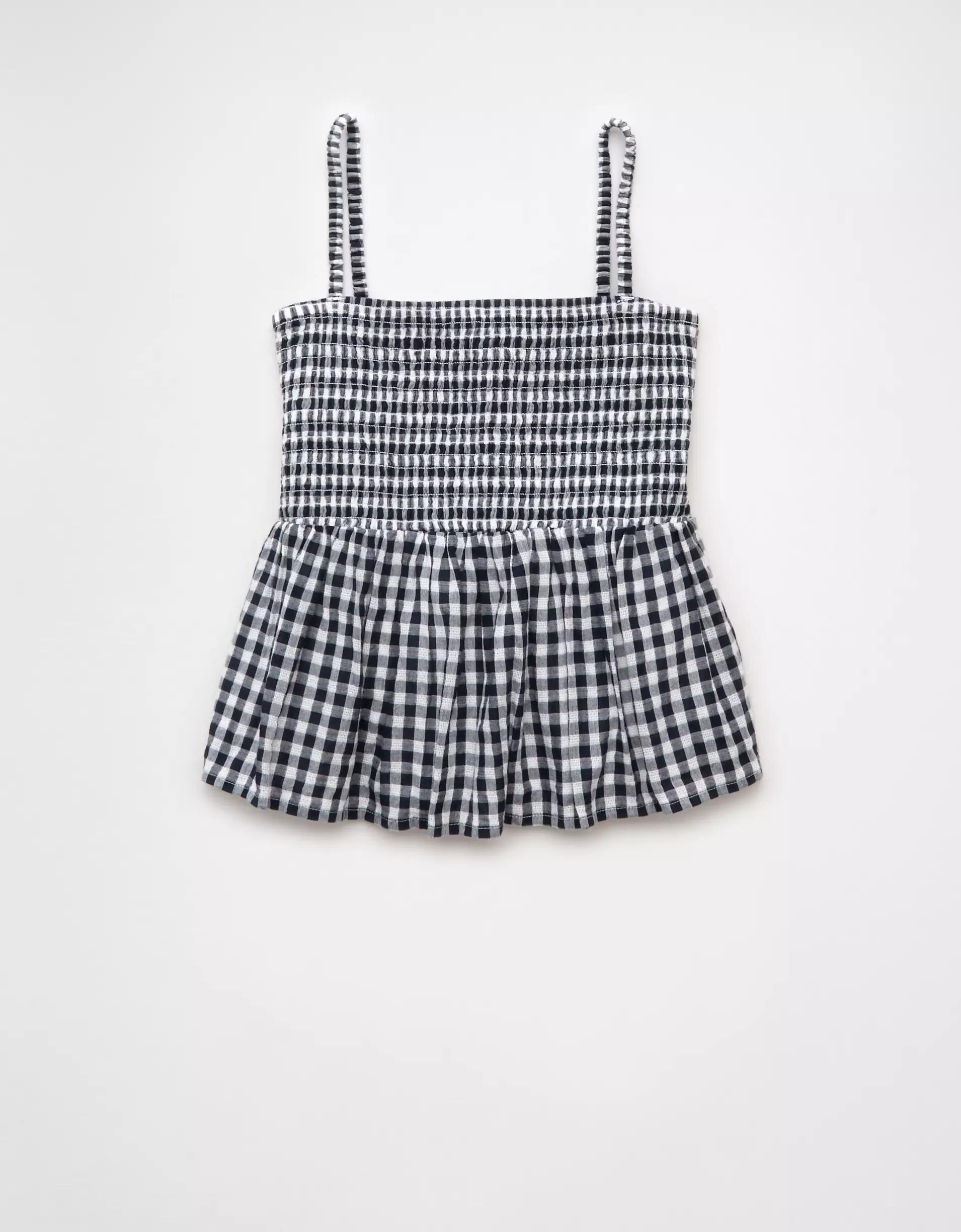 AE Smocked Gingham Babydoll Cami Product Image