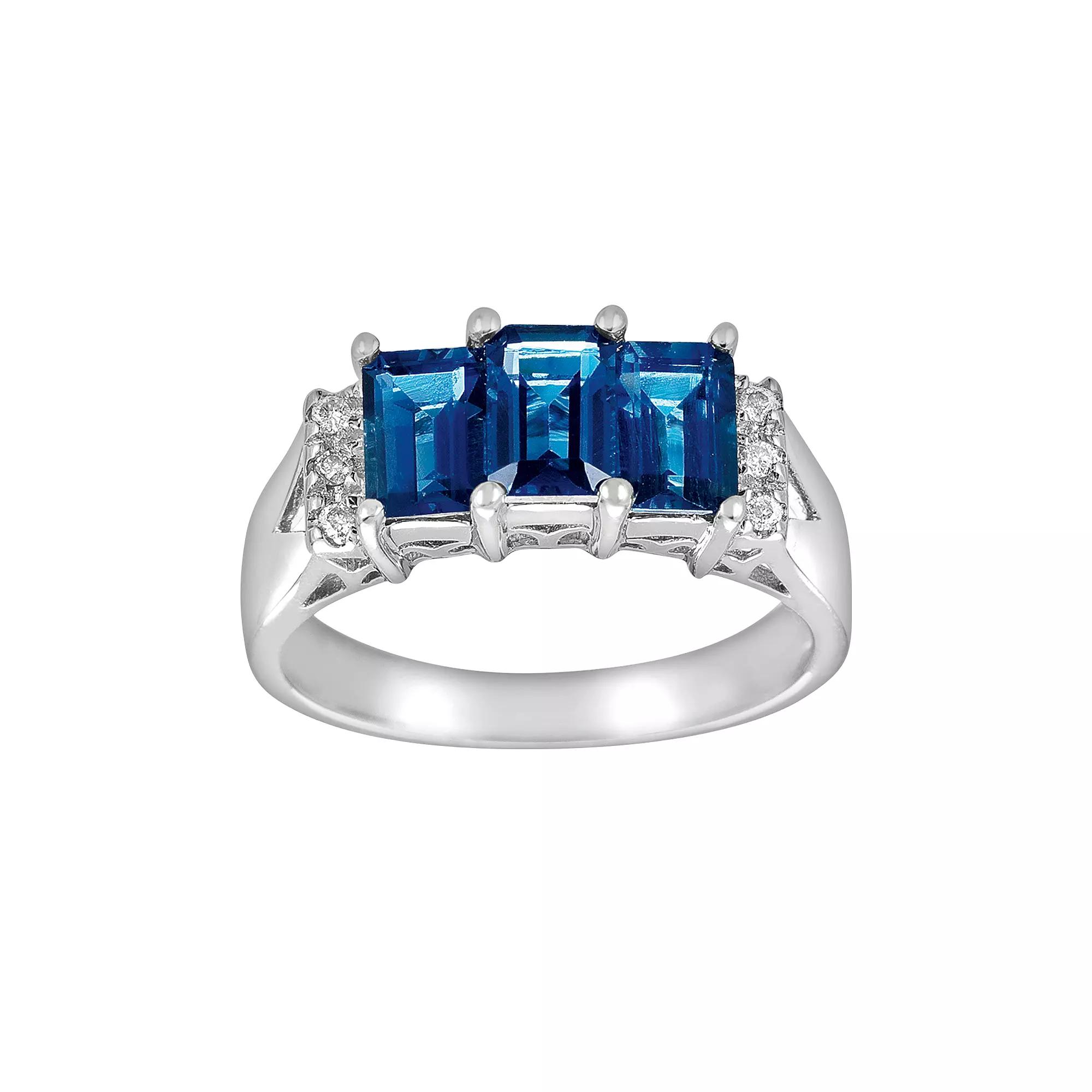 Sterling Silver London Blue Topaz and Diamond Accent 3-Stone Ring, Women's, Size: 7 Product Image