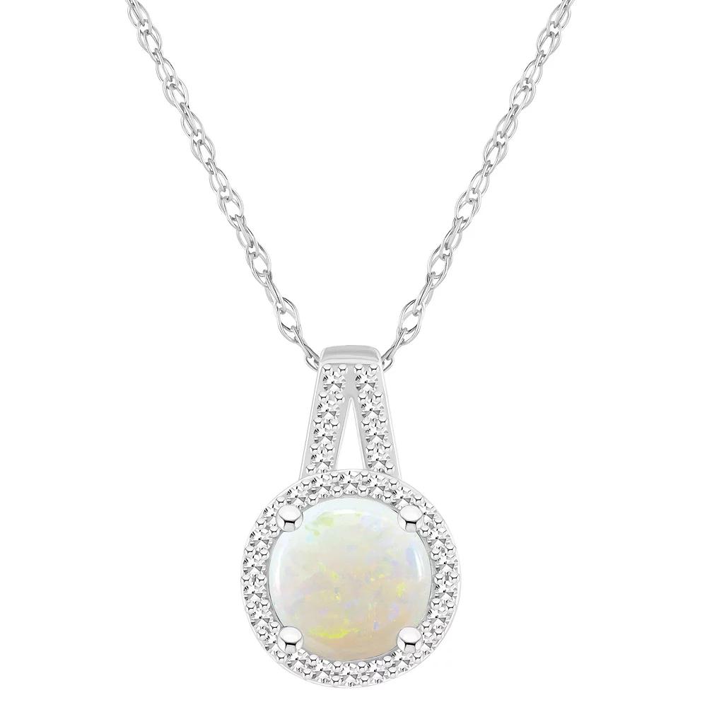 Celebration Gems Sterling Silver 7 mm Round Gemstone & 1/8 Carat T.W. Diamond Halo Pendant Necklace, Women's, Size: 18", White Product Image