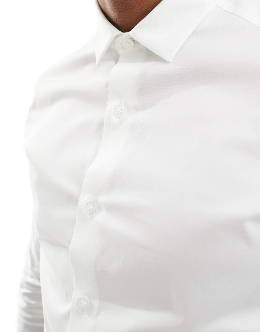 ASOS DESIGN formal easy iron slim fit poplin shirt in white Product Image