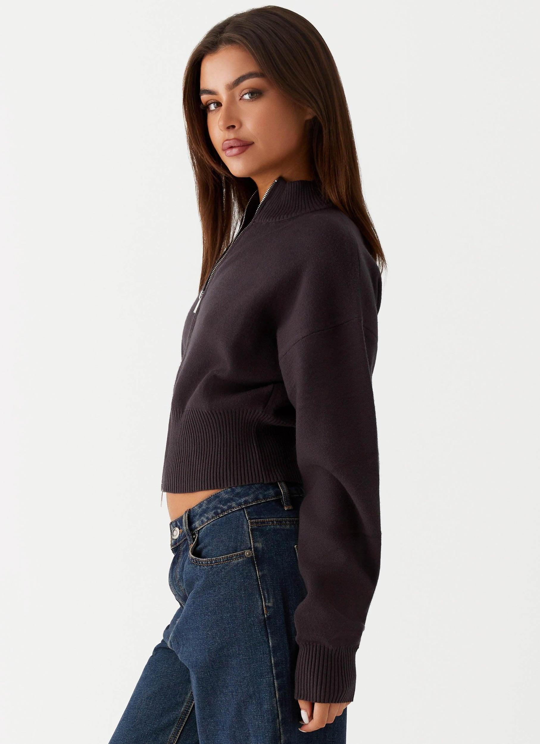 Episode High Neck Cardigan - Charcoal Product Image