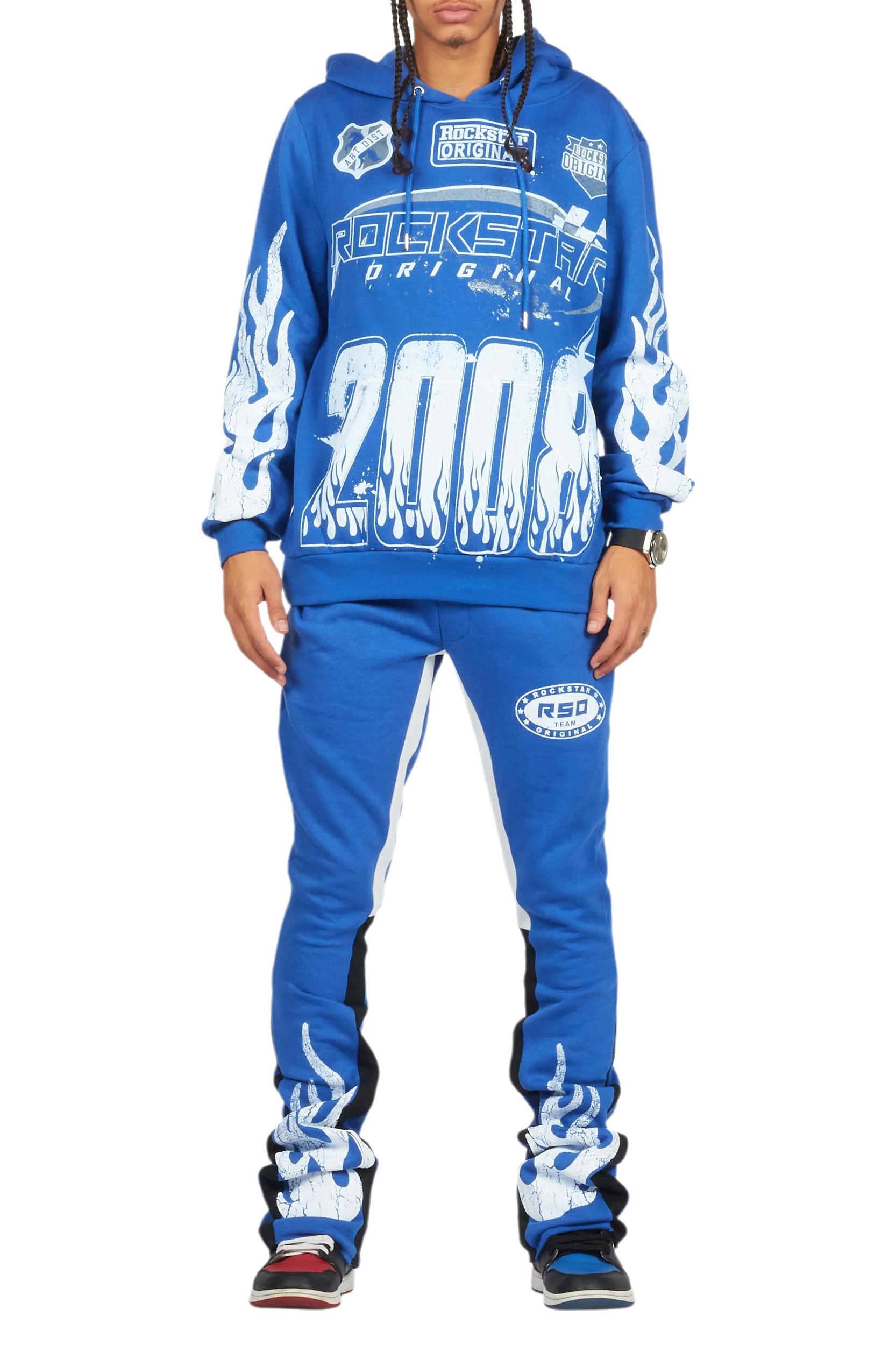 Amos Royal Blue Stacked Flare Hoodie Track Set Male Product Image