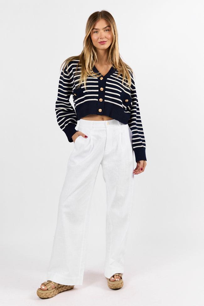 Back In Style Navy and Ivory Striped Cardigan FINAL SALE Product Image