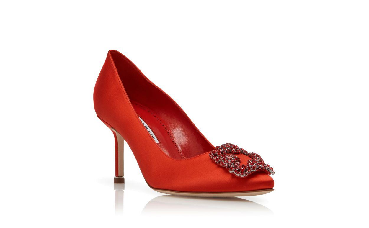 HANGISI RED 70 Red Satin Jewel Buckle Pumps Product Image