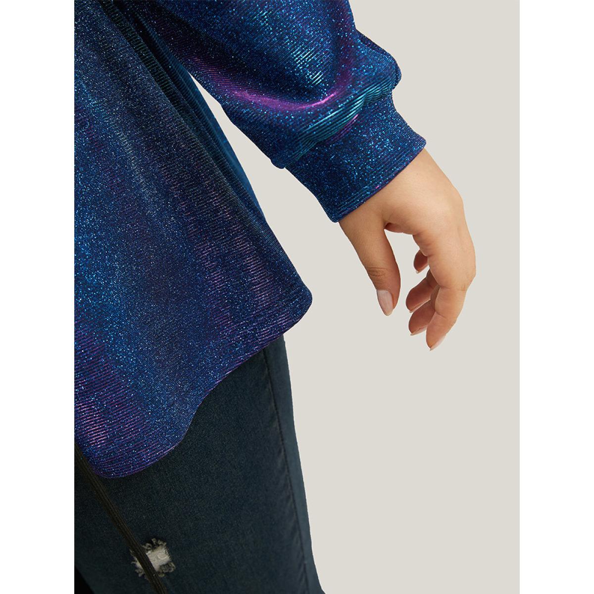 Plus Size Glitter Plain Drawstring Zipper Knot Hooded Coat Women Purple Elastic cuffs Dailywear Jackets BloomChic 18-20/2X Product Image