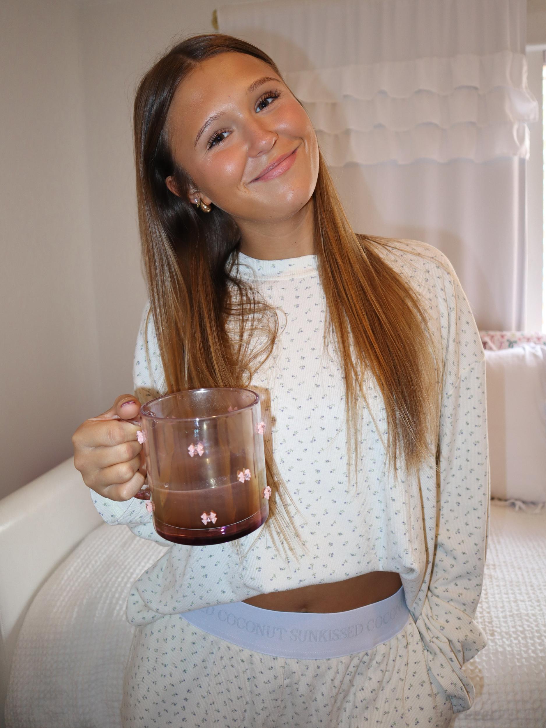 Light Pink Ditsy Floral Long Sleeve Pajama Top Product Image