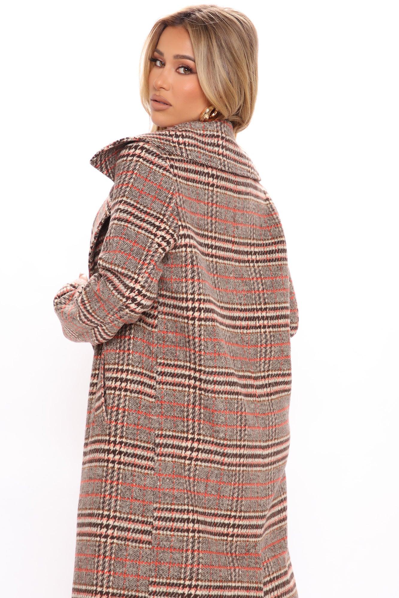 Looking For Clues Plaid Trench Coat - Rust/combo Product Image