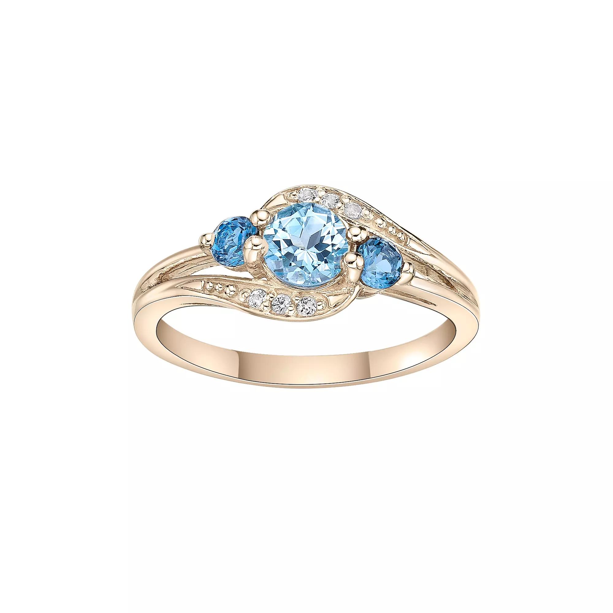 Gemminded 14k Gold Over Silver Blue, London Blue & White Topaz Ring, Women's, Size: 8, Gold Tone Product Image