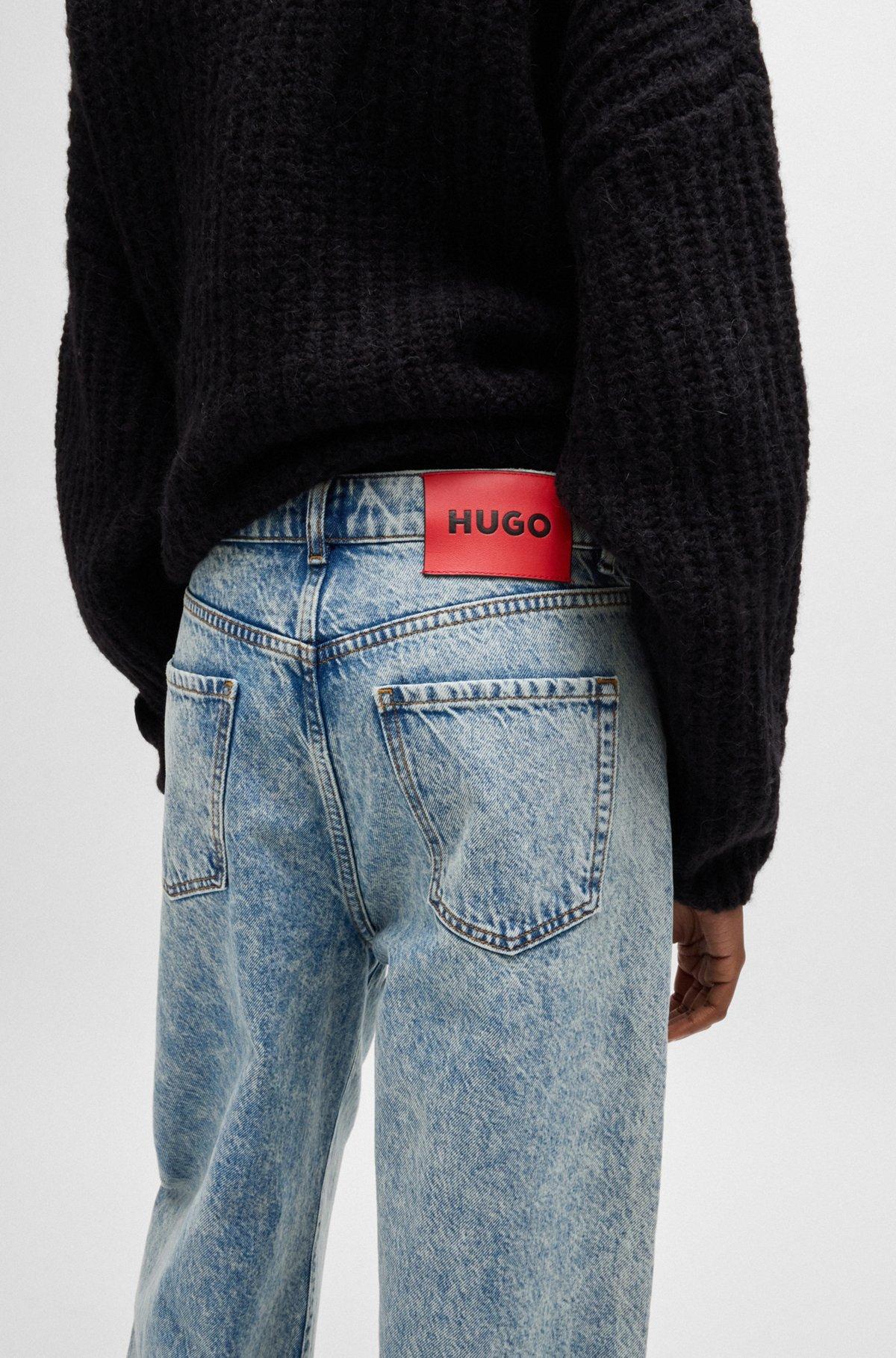 Blue straight-fit jeans with wide leg Product Image