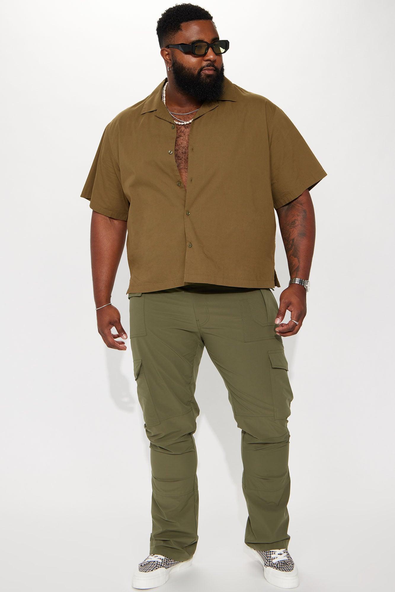 On Your Mind Stacked Slim Flare Nylon Pants - Olive Product Image