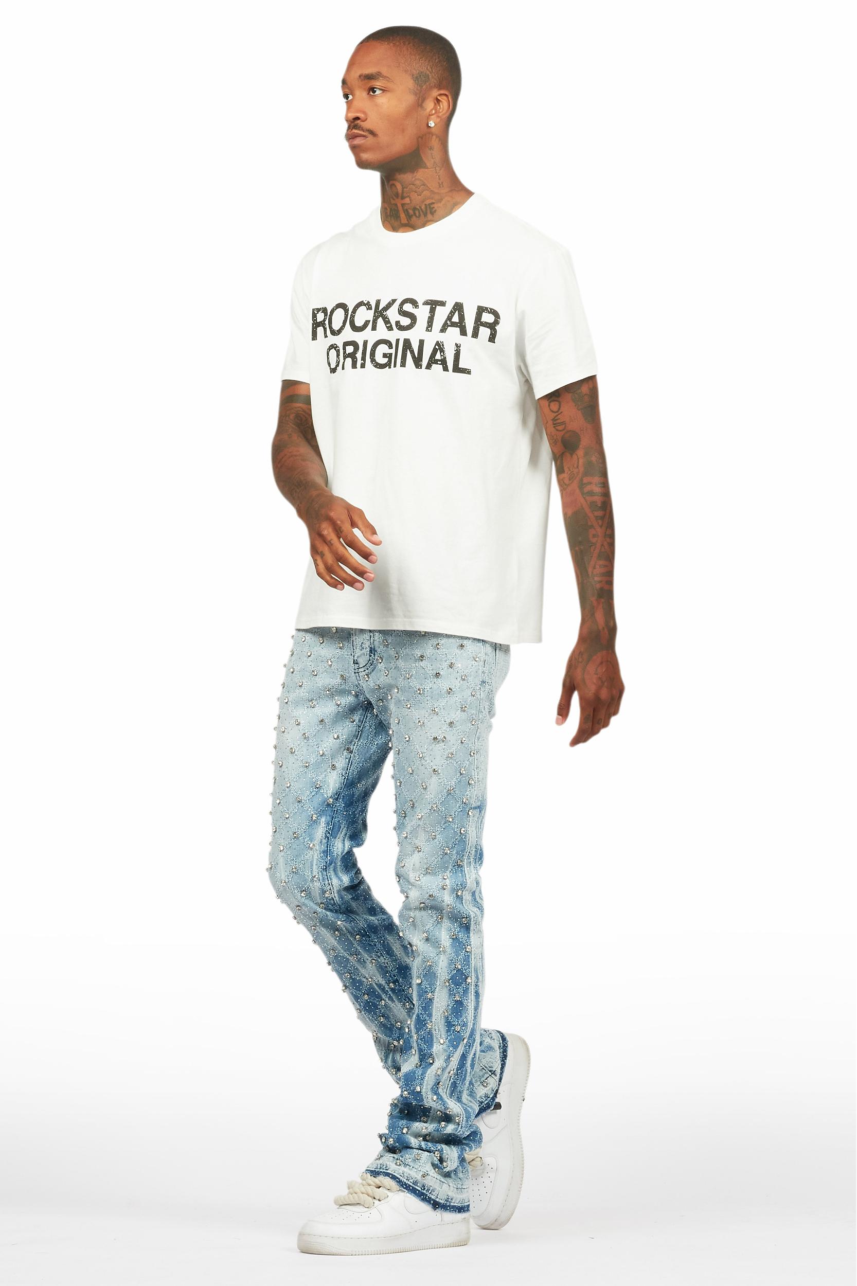 Glit Blue Rhinestone Stacked Flare Jean Male Product Image