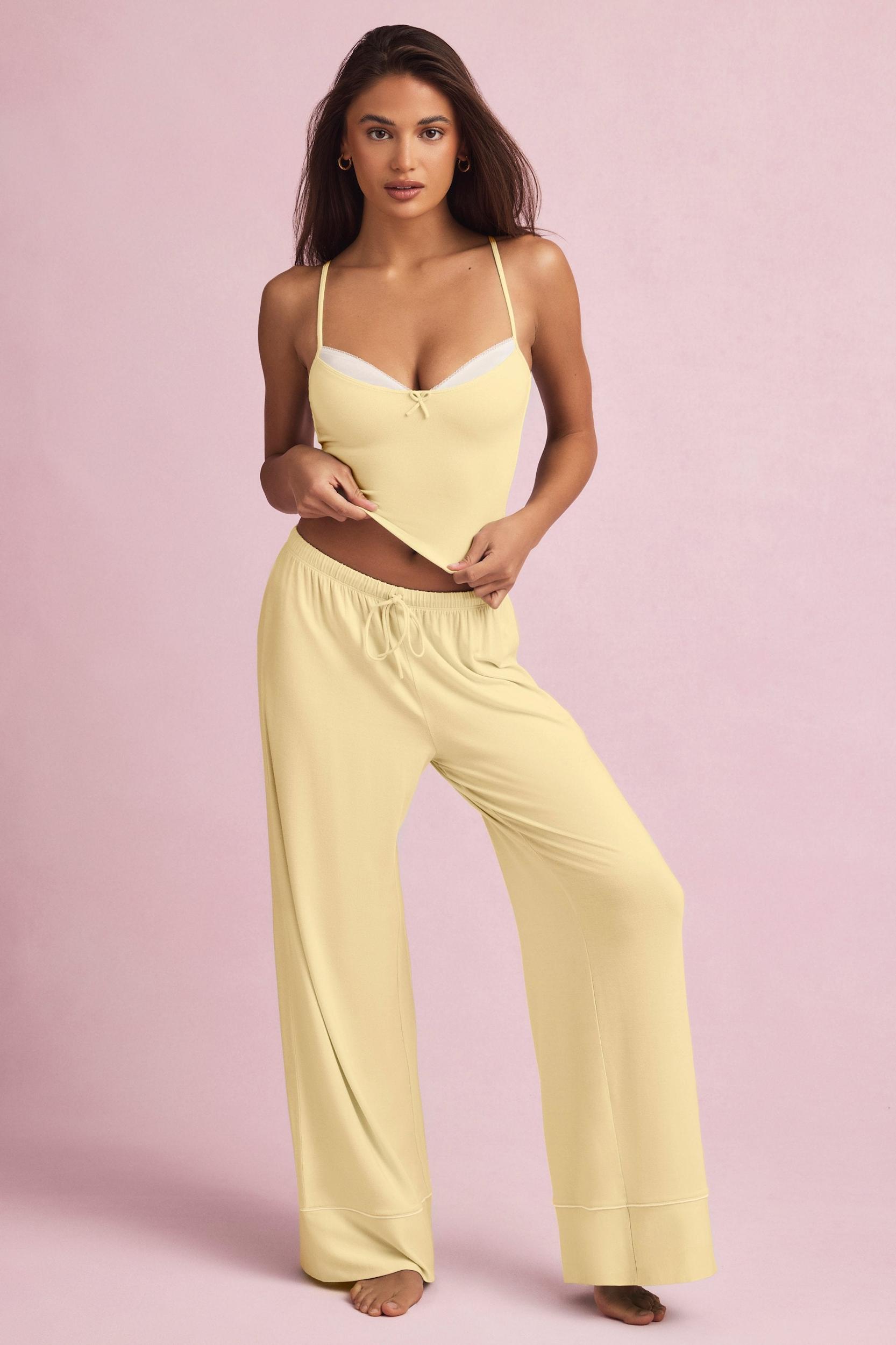 Modal Mid-Rise Pyjama Trousers in Pastel Yellow Product Image