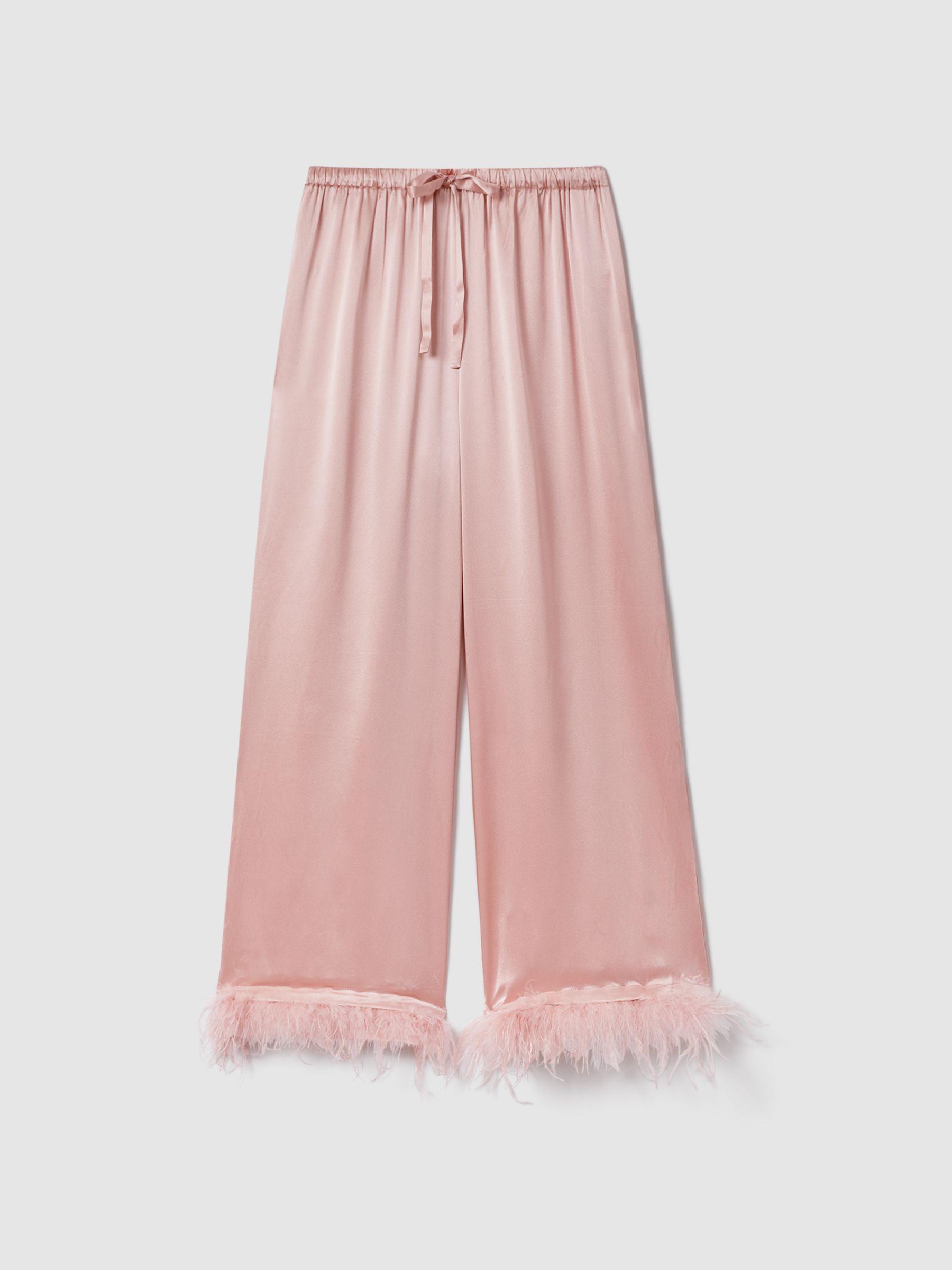 Maison Essentiele Silk Feather Trim Pyjama Bottoms in Blush Product Image